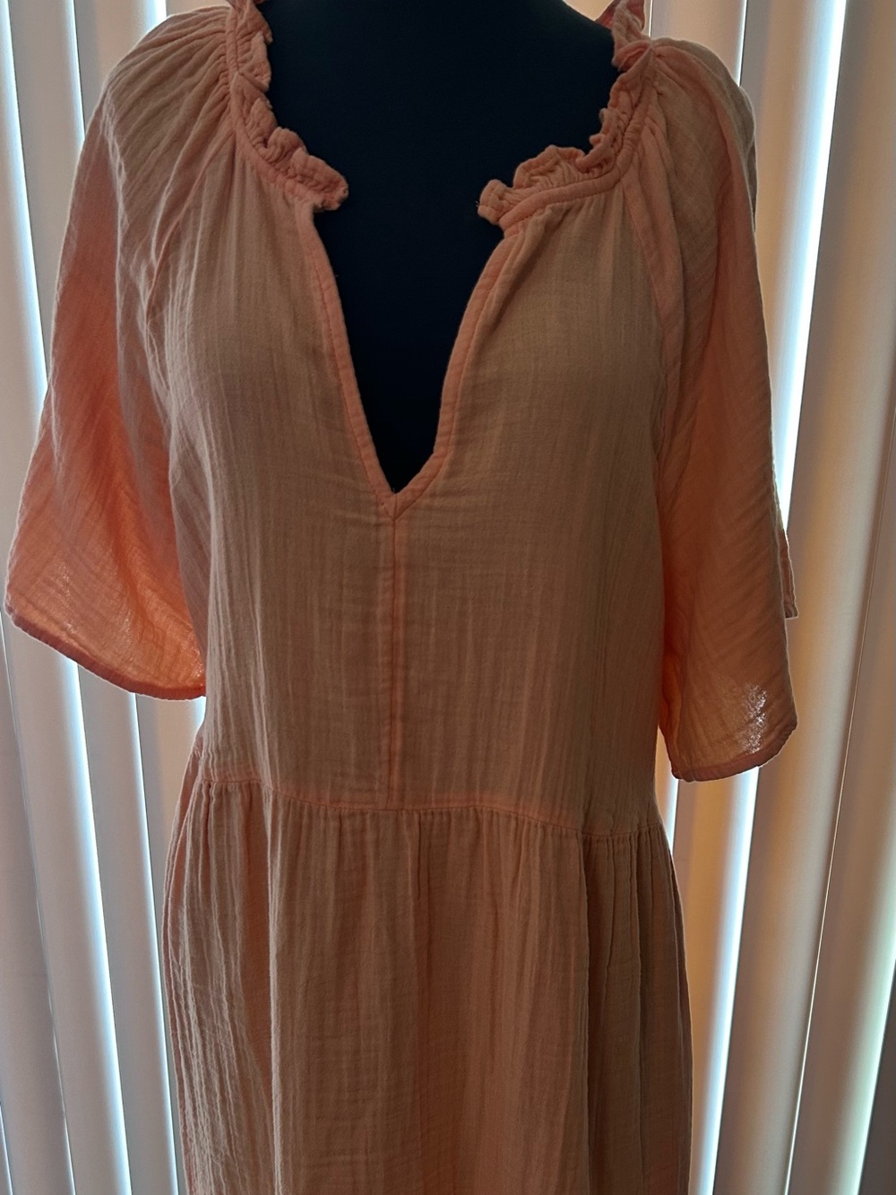 Light Peach Gauze Women’s Peasant Dress size Large 100% Cotton